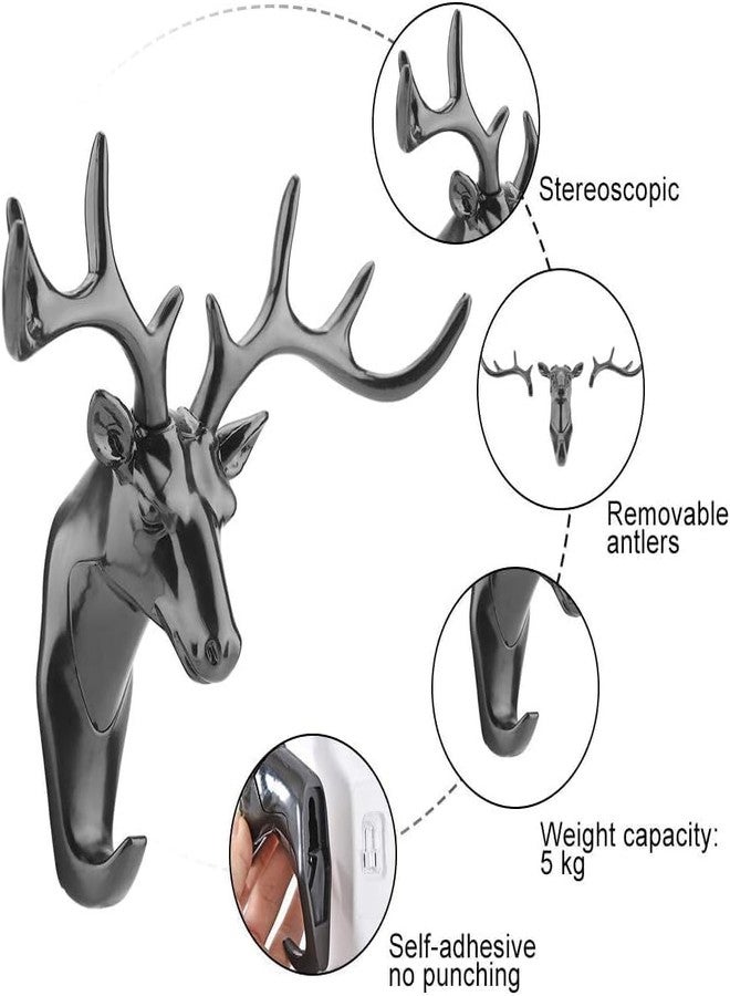 Potency 1 Piece Deer Head Shape Wall Hook Hanger,Antler Hanger,Animals Deer Head Hook Hanger Rack Holder Wall Mount for Home Office Room Décor(Black) - Image 3